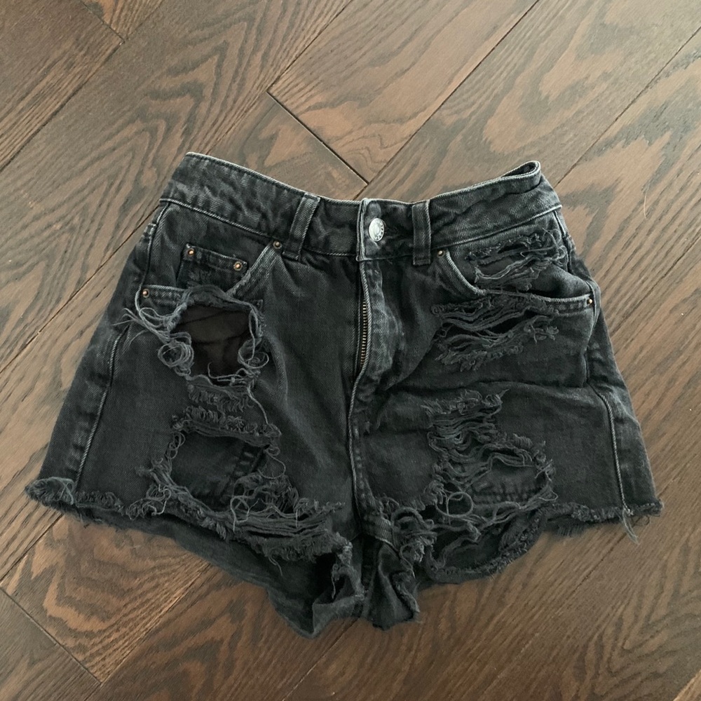 Washed black Denim shorts